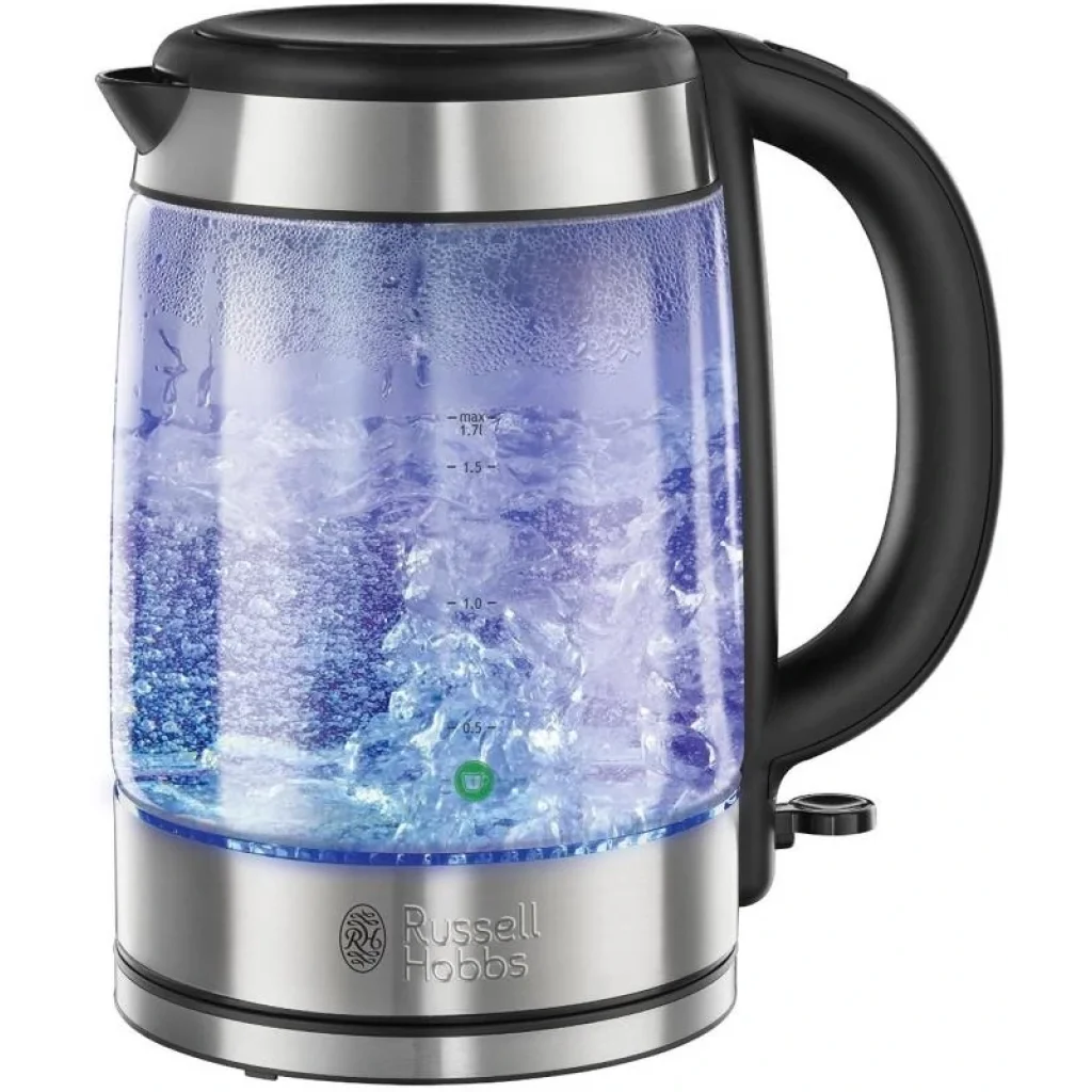 Електрочайник Russell Hobbs Glass, 1.7л, скло, підсвічування, сріблясто-чорний, 21600-57 UA
