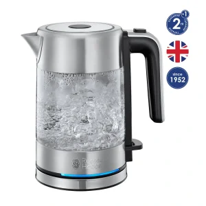 Електрочайник Russell Hobbs Compact Home, 0.8л, скло, підсвічування, сріблясто-чорний, 24191-70 UA