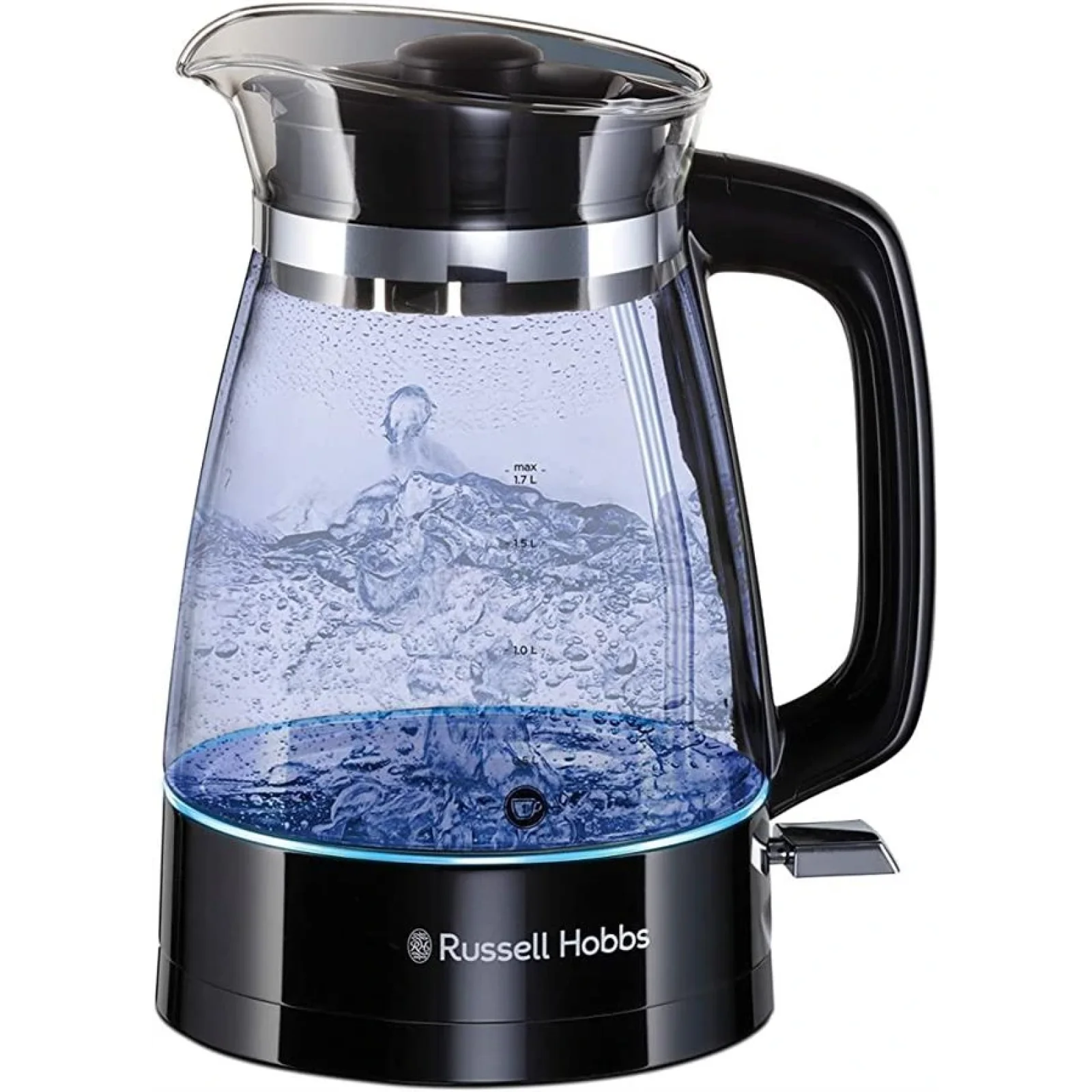 Электрочайник Russell Hobbs Hourglass, 1.7л, стекло , подсветка, черно-серебристый, 26080-70 UA