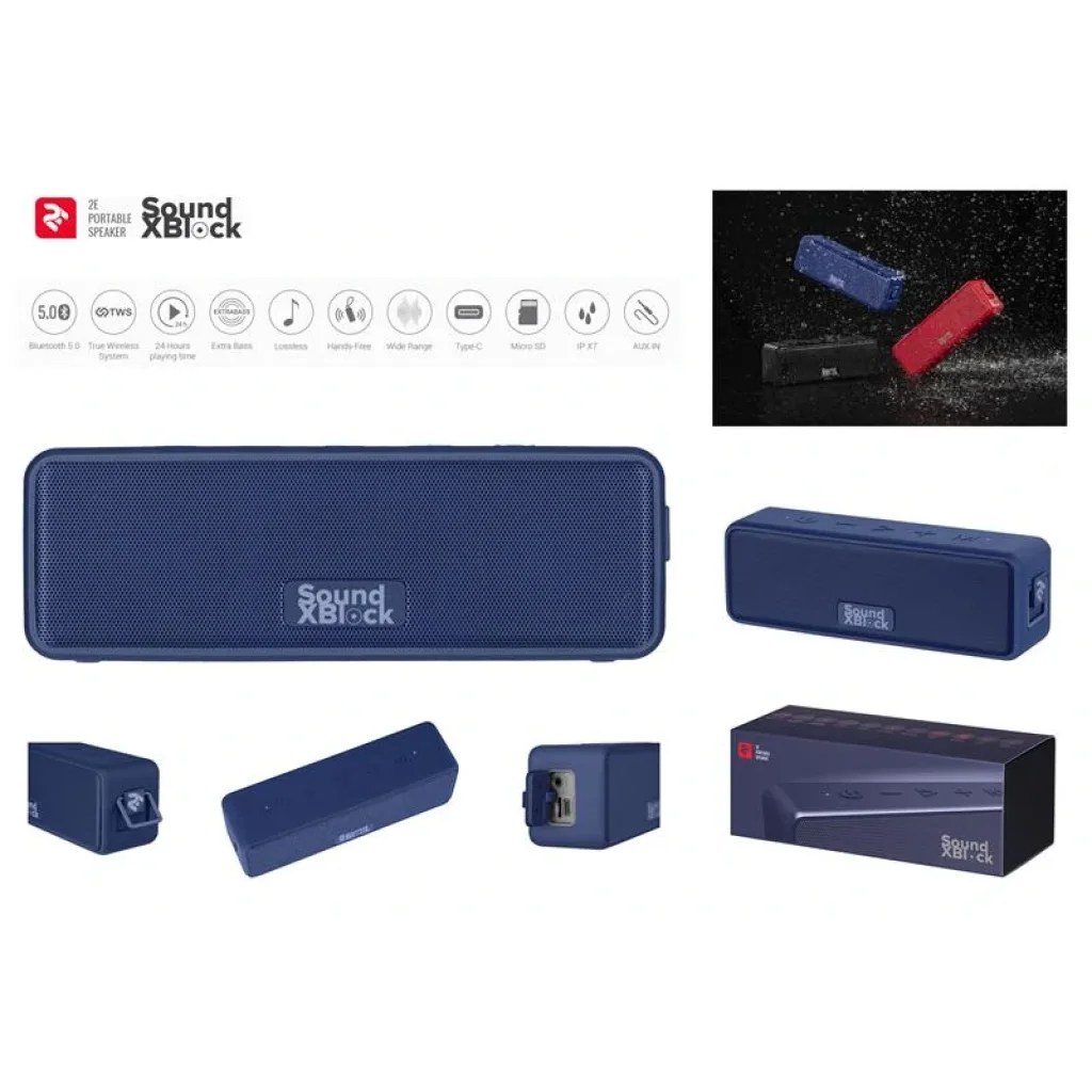 Акустична система 2E SoundXBlock TWS, MP3, Wireless, Waterproof Blue, 2E-BSSXBWBL UA