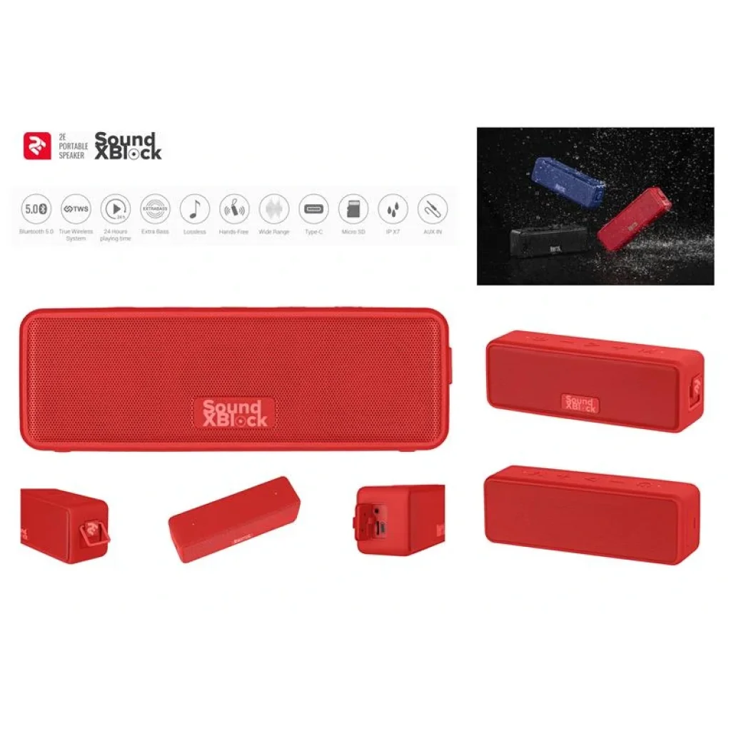 Акустическая система 2E SoundXBlock TWS, MP3, Wireless, Waterproof Red, 2E-BSSXBWRD UA