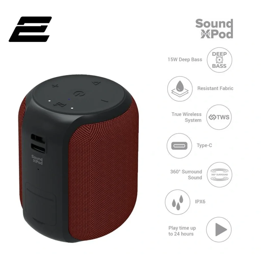 Акустическая система 2E SoundXPod TWS, MP3, Wireless, Waterproof Red, 2E-BSSXPWRD UA