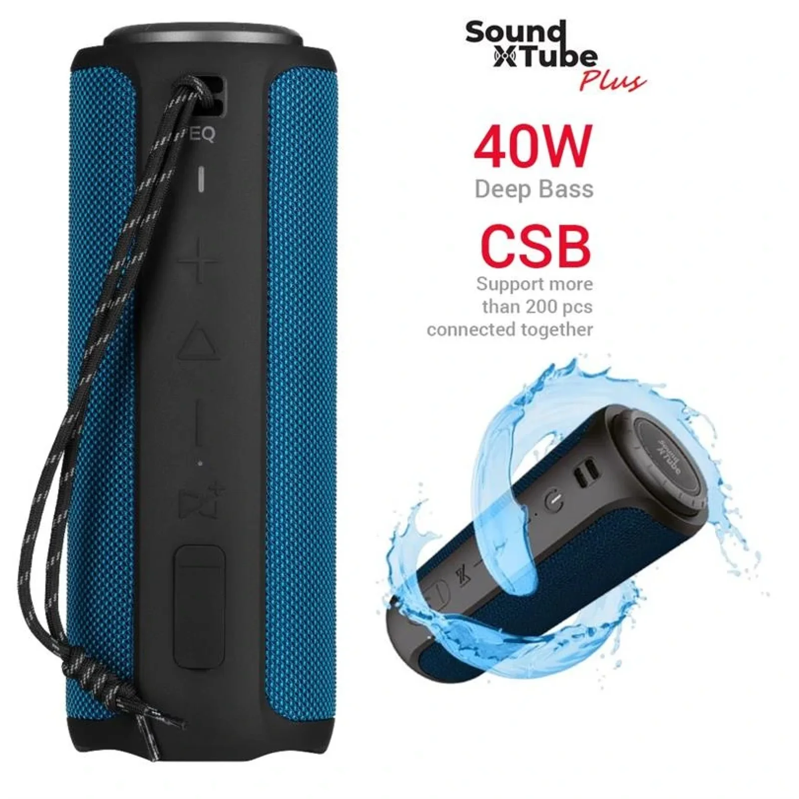 Акустична система 2E SoundXTube Plus TWS, MP3, Wireless, Waterproof Blue, 2E-BSSXTPWBL UA