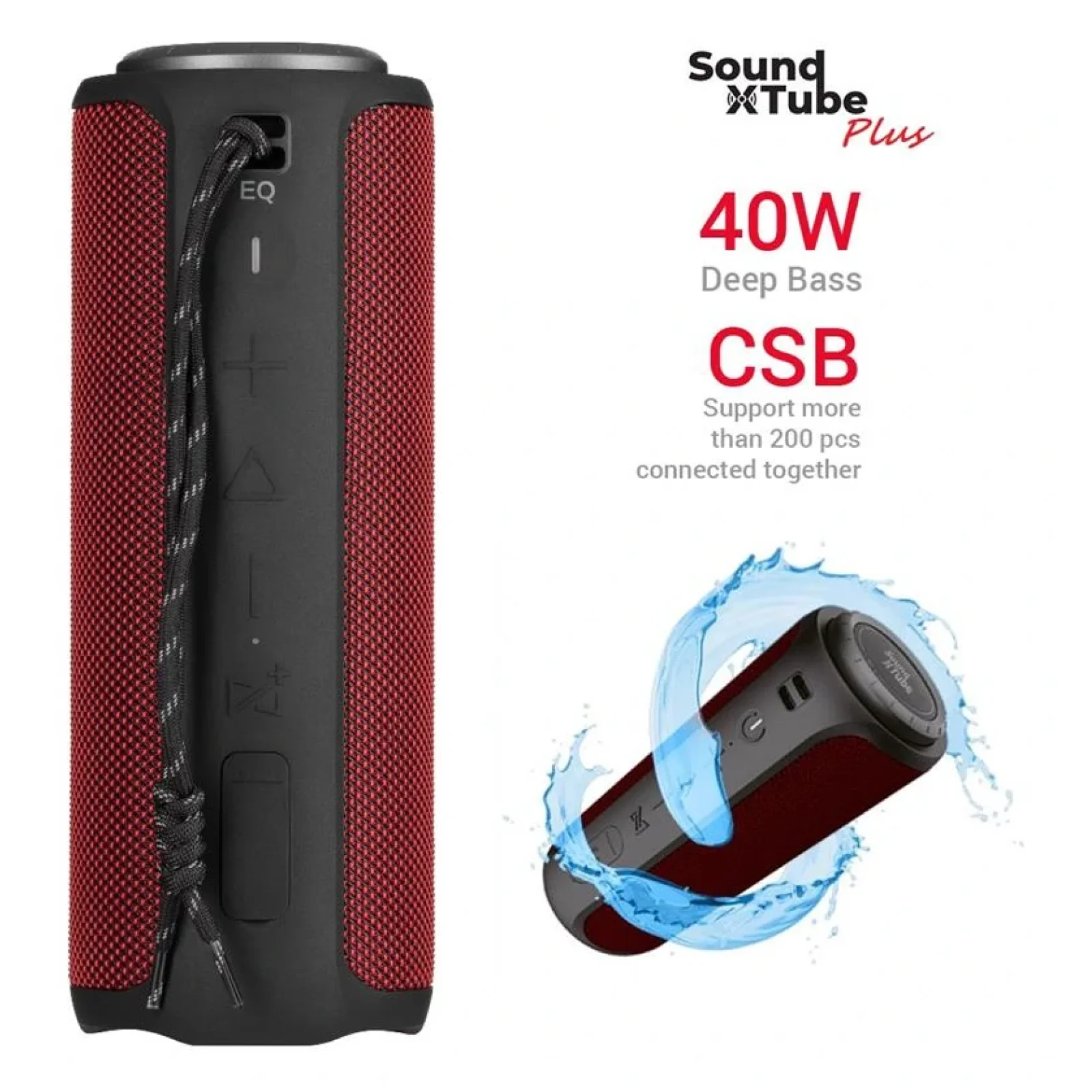 Акустична система 2E SoundXTube Plus TWS, MP3, Wireless, Waterproof Red, 2E-BSSXTPWRD UA