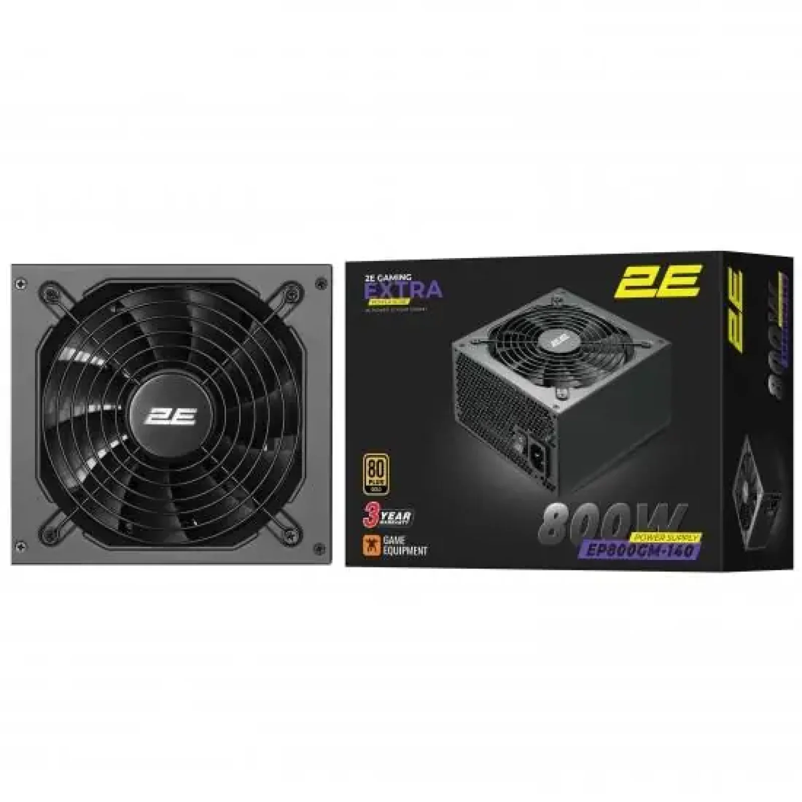 Блок живлення 2E GAMING Extra Power (800W), >90%, 80+ Gold, 140мм, 1xMB 24pin(20+4), 2xCPU 8pin(4+4), 3xMolex, 6xSATA, 4xPCIe 8pin(6+2), Modular (2E-EP800GM-140) UA