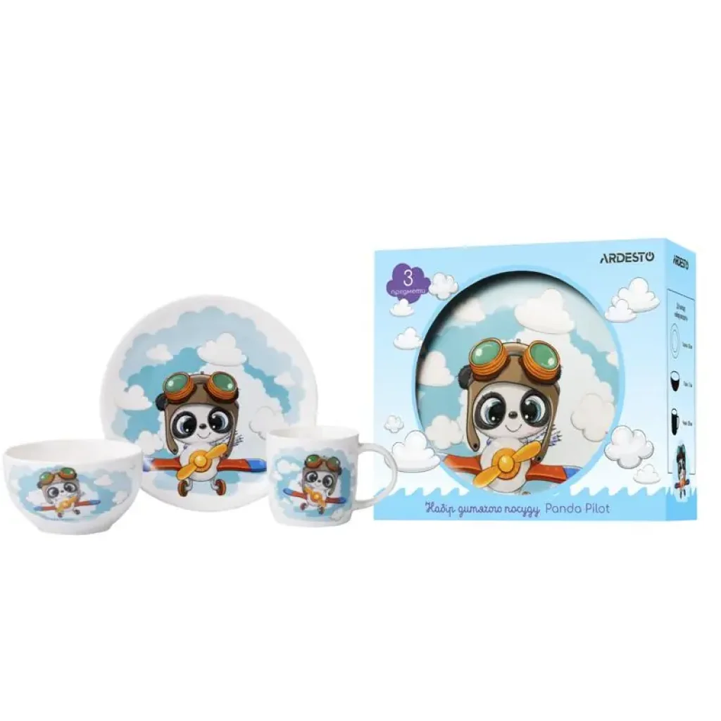 Набір дитячого посуду Ardesto Panda pilot, 3 предмети, порцеляна (AR3451PS) UA