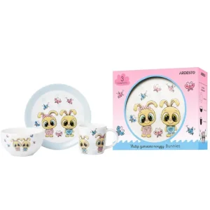 Набір дитячого посуду Ardesto Bunnies, 3 предмети, порцеляна (AR3456BS) UA