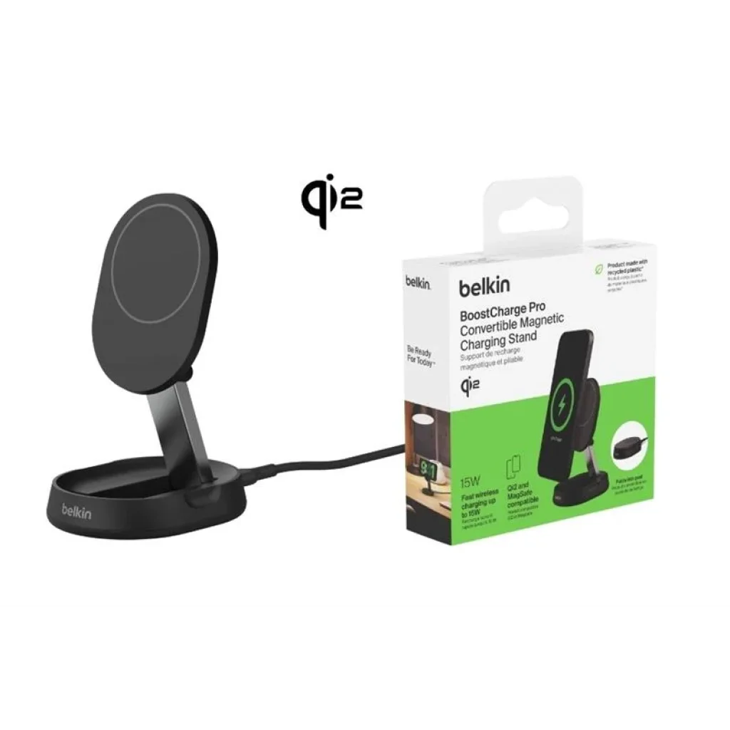 Зарядний пристрій бездротовий Belkin 15Вт Magnetic Stand Qi2, чорний, WIA008BTBK UA