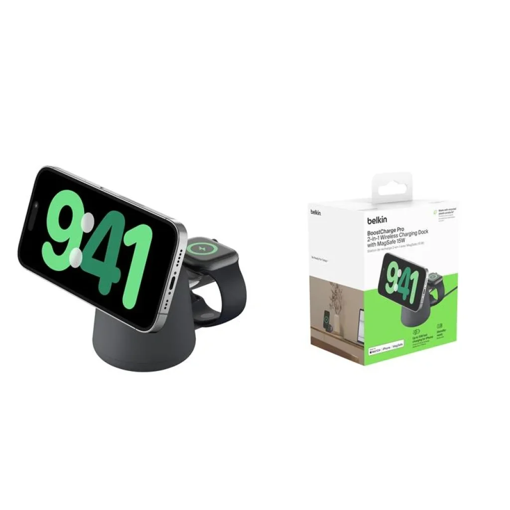 Зарядний пристрій бездротовий Belkin 2в1 MagSafe iPhone/Watch/AirPods, Sand Mass, WIZ020VFH37 UA