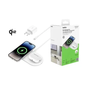 Зарядний пристрій бездротовий Belkin 2в1 15Вт Pad Qi2, білий, WIZ021VFWH UA