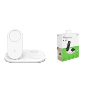 Зарядний пристрій бездротовий Belkin 3в1 Magnetic Foldable iPhone/Watch/AirPods, Qi2 15Вт, білий, WIZ029VFWH UA