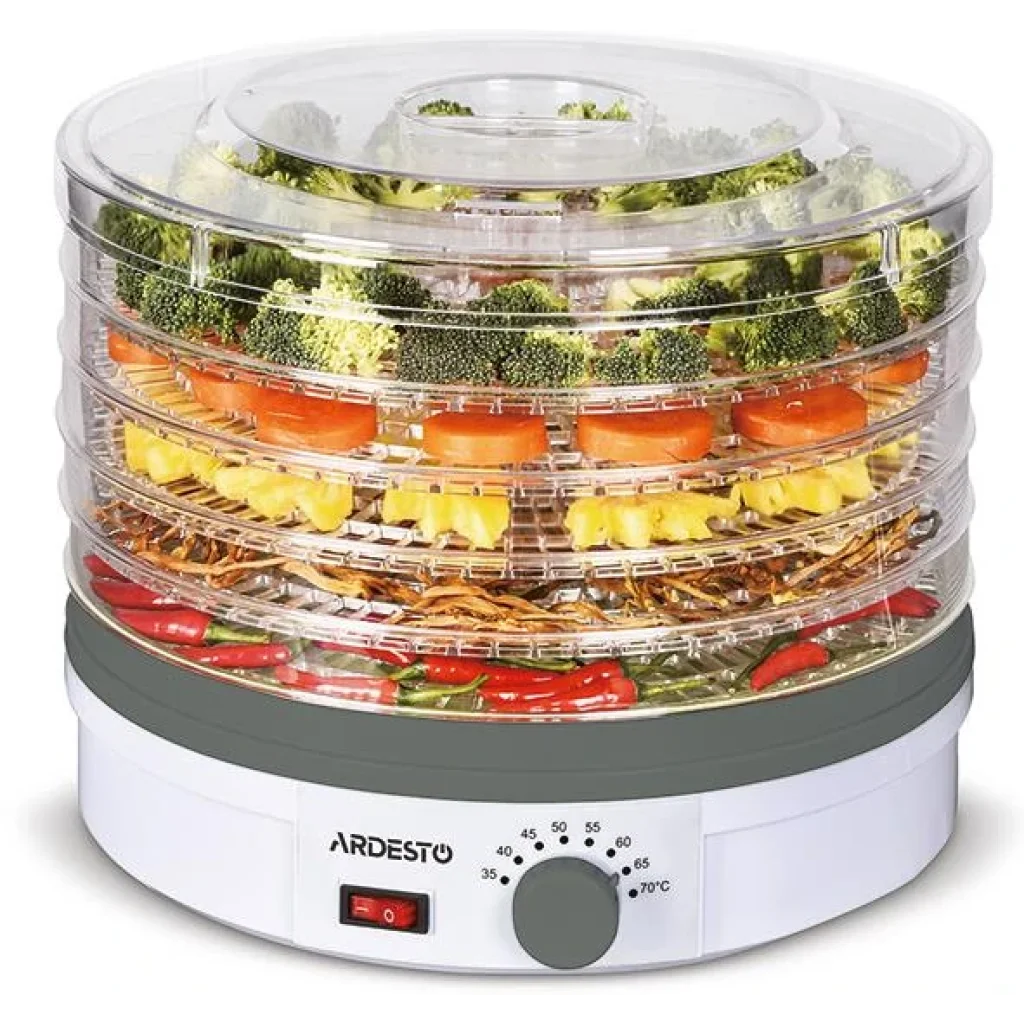 Сушка для продуктов Ardesto FDB-5320 - 245Вт/ 5 поддонов выс. 3см/ диаметр 32см/ рег. темп./ белая UA
