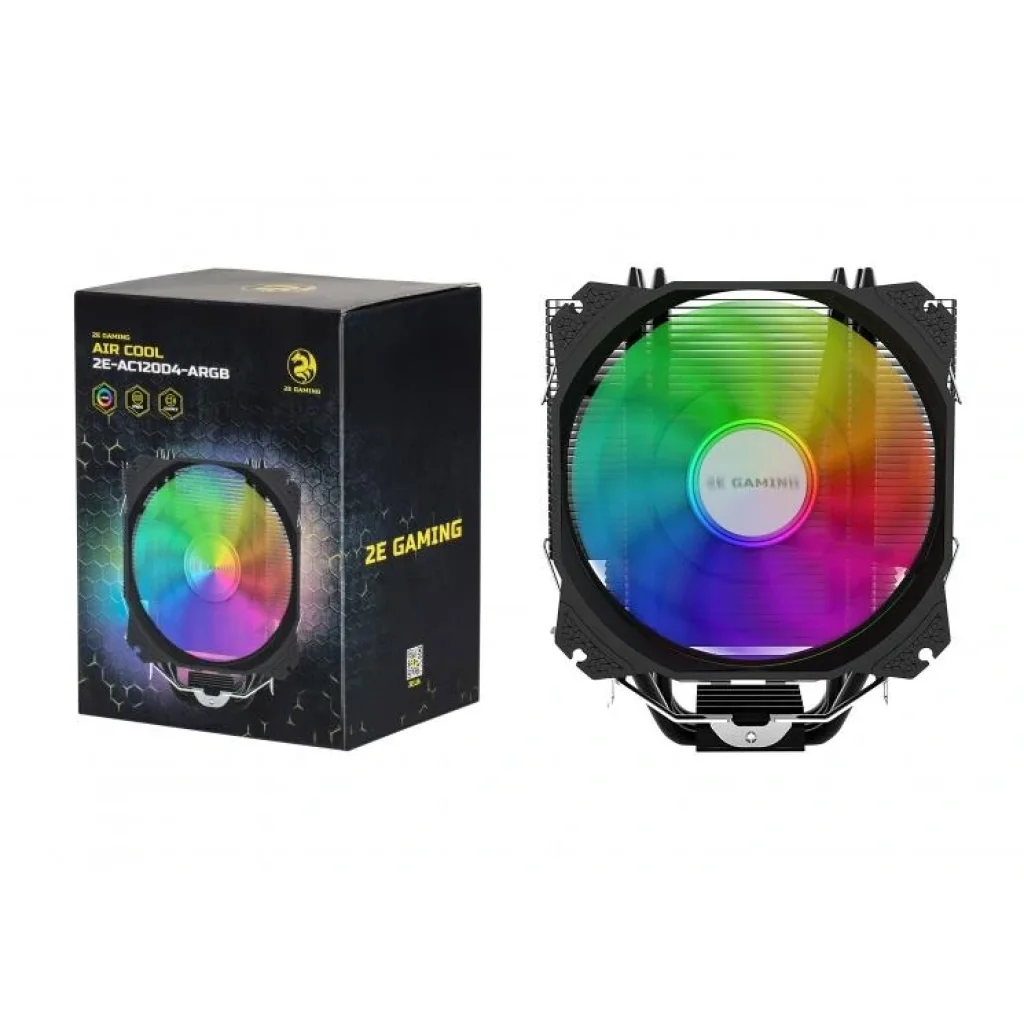Процессорный кулер 2E GAMING AIR COOL (AC120D4) ARGB, 775,115X,1366,2011, FM1,FM2,AM2 AM2+,AM3,AM3+,AM4, 120мм, 2510-4pin,+ 5V 3pin RGB, TDP 150W, 2E-AC120D4-ARGB UA