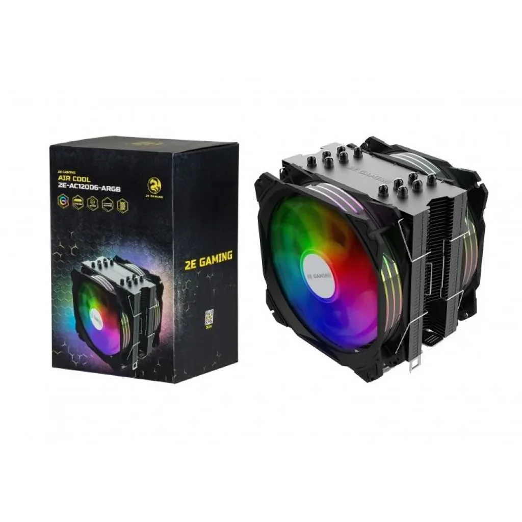 Процессорный кулер 2E GAMING AIR COOL (AC120D6) ARGB, 775,115X,1366,2011, FM1,FM2,AM2,AM2+,AM3,AM3+,AM4, 2x120мм, 2510-4pin,+ 5V 3pin RGB, TDP 180W, 2E-AC120D6-ARGB UA