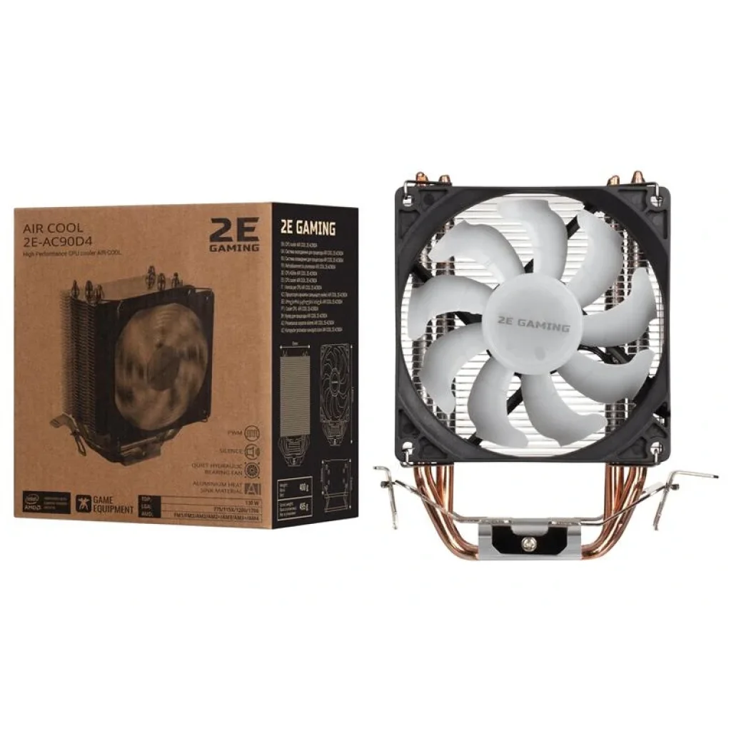 Процесорний кулер 2E GAMING AIR COOL (AC90D4) OEM,775,115X,1366,1200,1700, FM1,FM2,AM2,AM2+,AM3,AM3+,AM4, 90мм,TDP 130W, 2E-AC90D4 UA