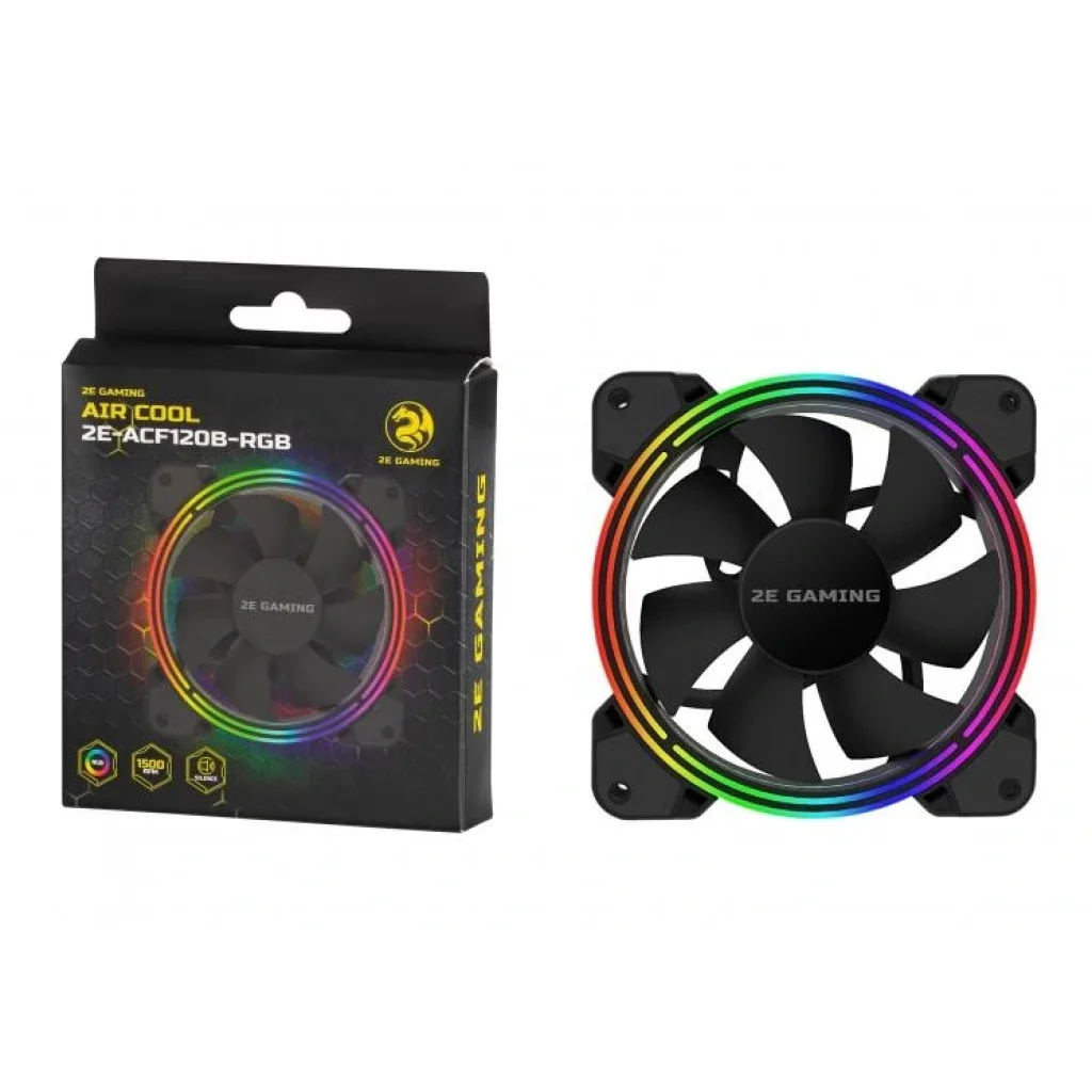 Корпусний вентилятор 2E GAMING AIR COOL (ACF120B-RGB), 120мм, Molex 4pin +2510-3pin, чорні лопаті, чорна рамка, 2E-ACF120B-RGB UA