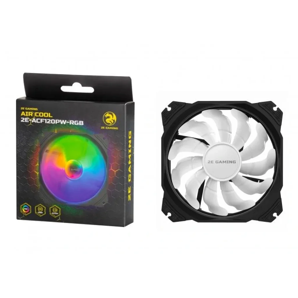 Корпусний вентилятор 2E GAMING AIR COOL (ACF120PW-RGB), 120мм, 2510-4pin, білі лопаті, чорна рамка, 2E-ACF120PW-RGB UA