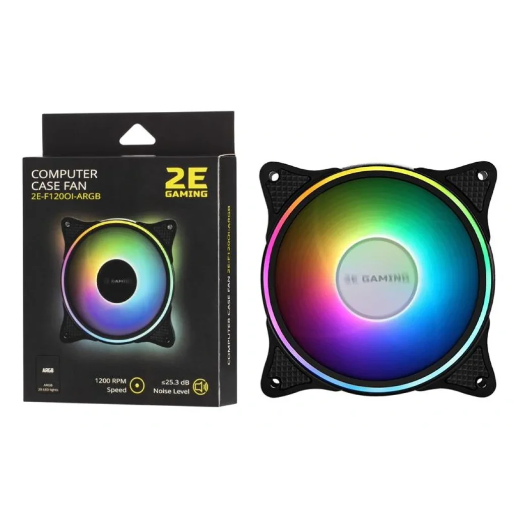 Корпусной вентилятор 2E GAMING (F120OI-ARGB) 120мм, 3pin fan, 3 pin +5V Aura, белые лопасти, черная рамка, outer-inner LED, 2E-F120OI-ARGB UA