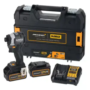 Шурупокрут-дриль ударний акумуляторний DeWALT McLaren F1 TEAM LIMITED EDITION 18В 2х5А·год 205Нм 1000-2800-3250об/хв кейс ЗП 1.0кг (DCF85MP2T) UA