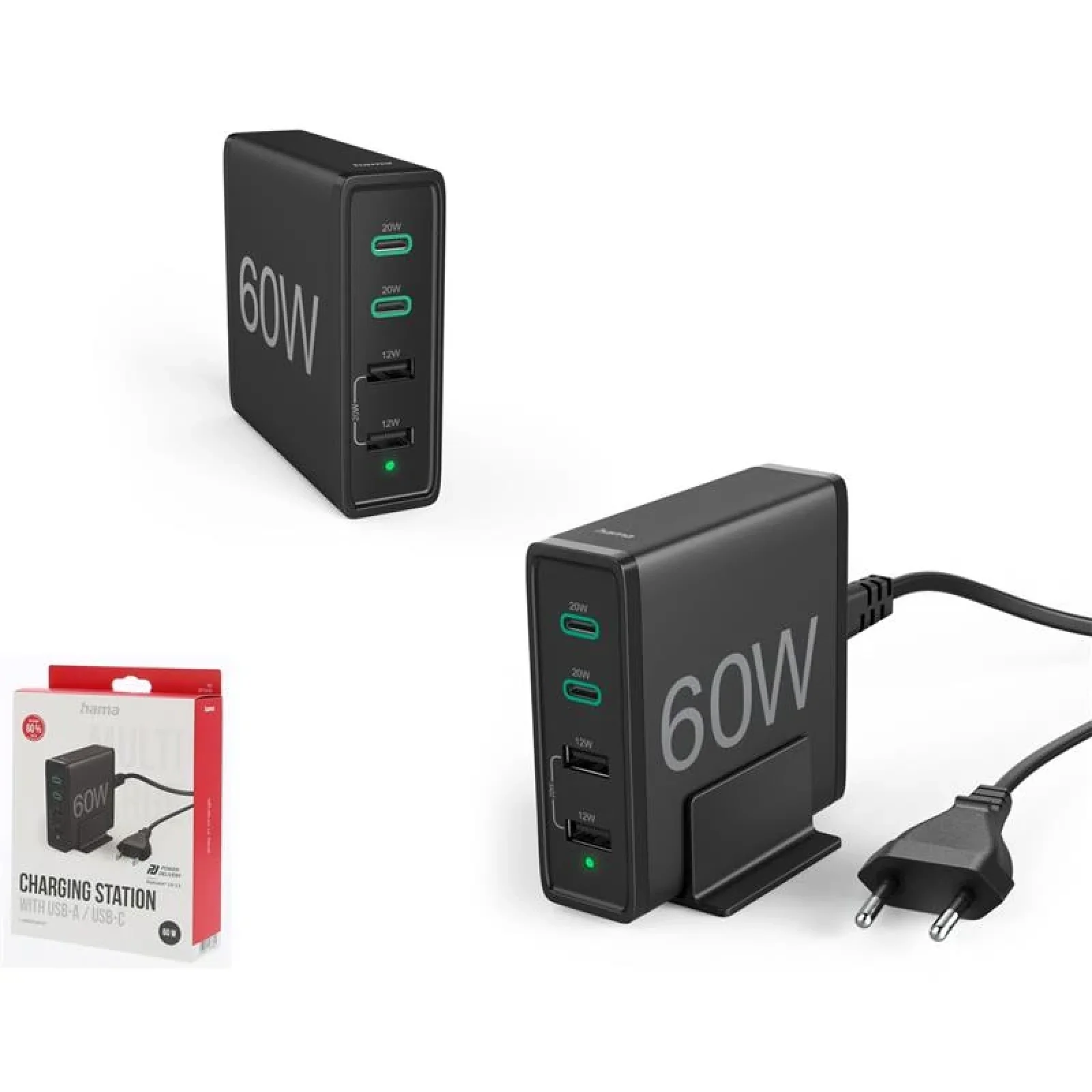 Універсальний зарядний пристрій Hama 2 x USB-C PD/QC, 2 x USB-A, 60W Black, 00201628 UA