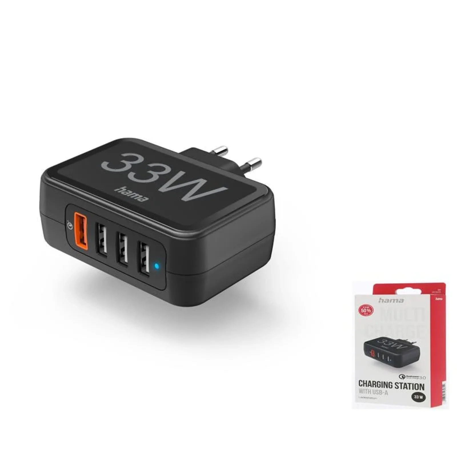 Універсальний зарядний пристрій Hama 4 x USB-A QC, Qualcomm® 3.0, 33W Black, 00201629 UA