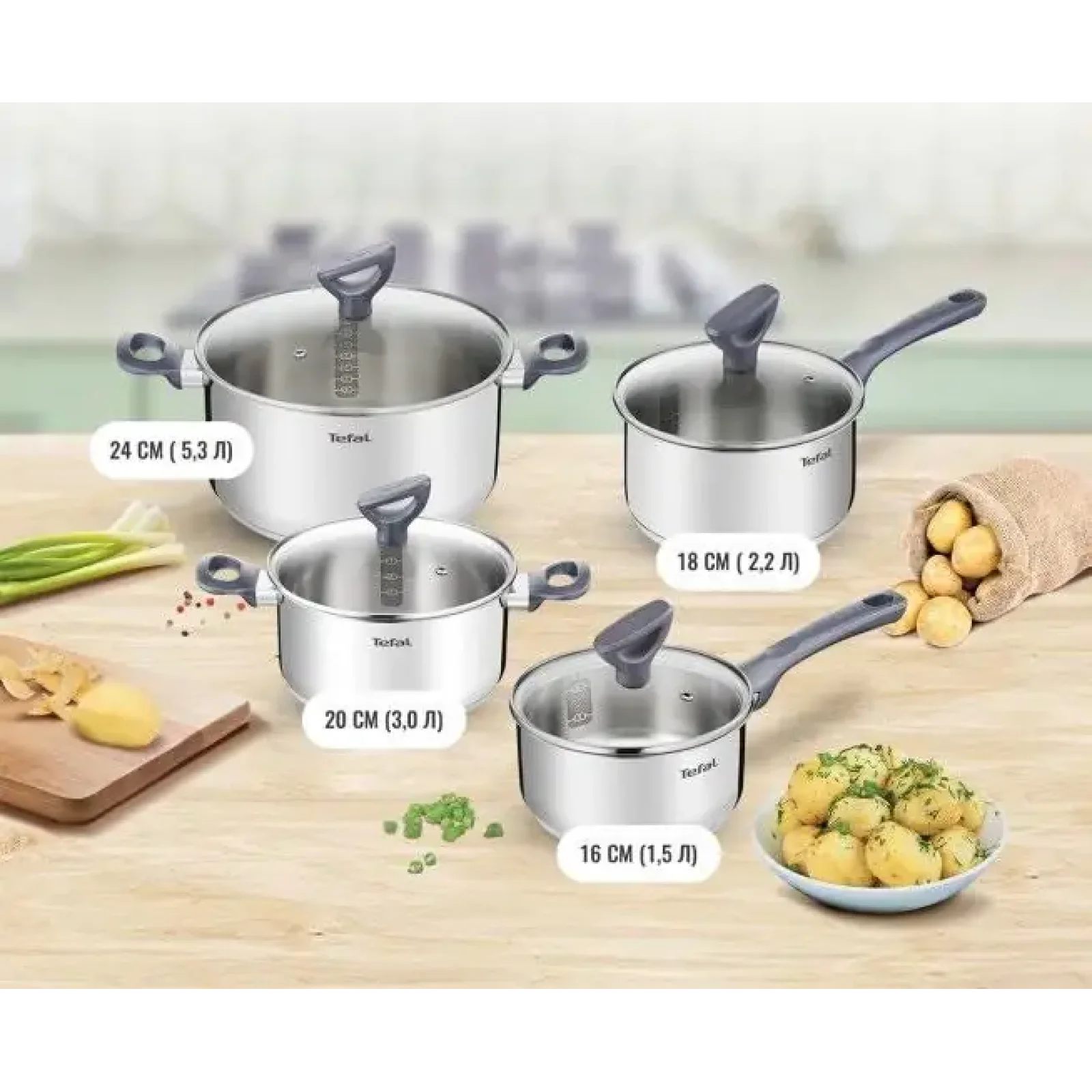 Набір посуду Tefal Daily Cook, 8предметів, нержавіюча сталь, бакеліт, скло (G712S855) UA