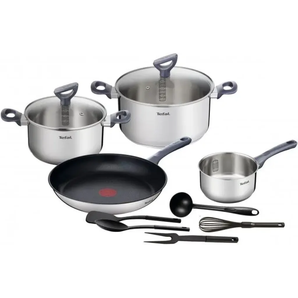Набір посуду Tefal Daily Cook, 11предметів, нержавіюча сталь, бакеліт, скло (G713SB45) UA