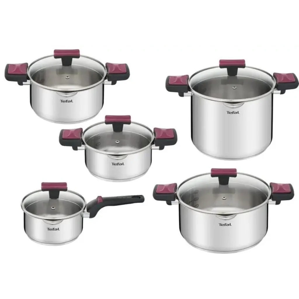 Набір посуду Tefal Cook&Clip, 10предметів, нержавіюча сталь,бакеліт, скло (G723SA74) UA
