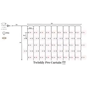 Smart LED Гірлянда Twinkly Pro Curtain RGBW 250 (10 по 25), IP65, AWG22 PVC Rubber чорний, TW-PLC-CU-CA-10X25SPP-BR UA