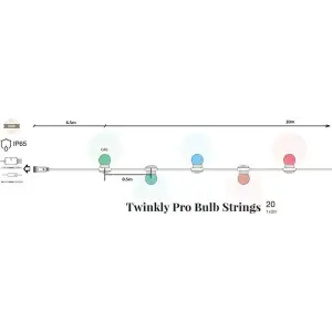 Smart LED Гірлянда Twinkly Pro Strings RGB 20, G45 лампи, IP65, AWG22 PVC, чорний, TW-PLC-G45-FR-20-STP-B UA