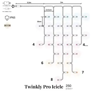 Smart LED Гірлянда Twinkly Pro Icicle RGBW 250, IP65, AWG22 PVC Rubber білий, TW-PLC-I-CA-250SPP-WR UA