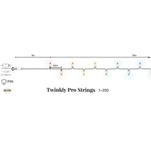 Smart LED Гірлянда Twinkly Pro Strings AWW 250, одинарна лінія, IP65, AWG22 PVC, прозорий, TW-PLC-S-CA-1X250GOP-T UA