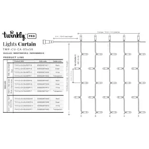 Smart LED Гірлянда Twinkly Pro Curtain RGBW 250, AWG22, IP65, прозорий UA
