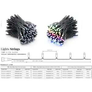Smart LED Гірлянда Twinkly Pro Strings RGB 250, одинарна лінія, AWG22, IP65, чорний UA