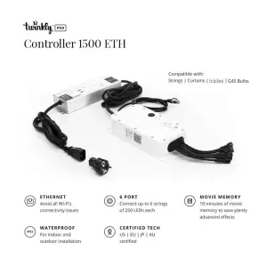 Контроллер Twinkly Pro Ethernet 2021, 6х250 ламп, TWPRO-CTRL-PLC-21 UA