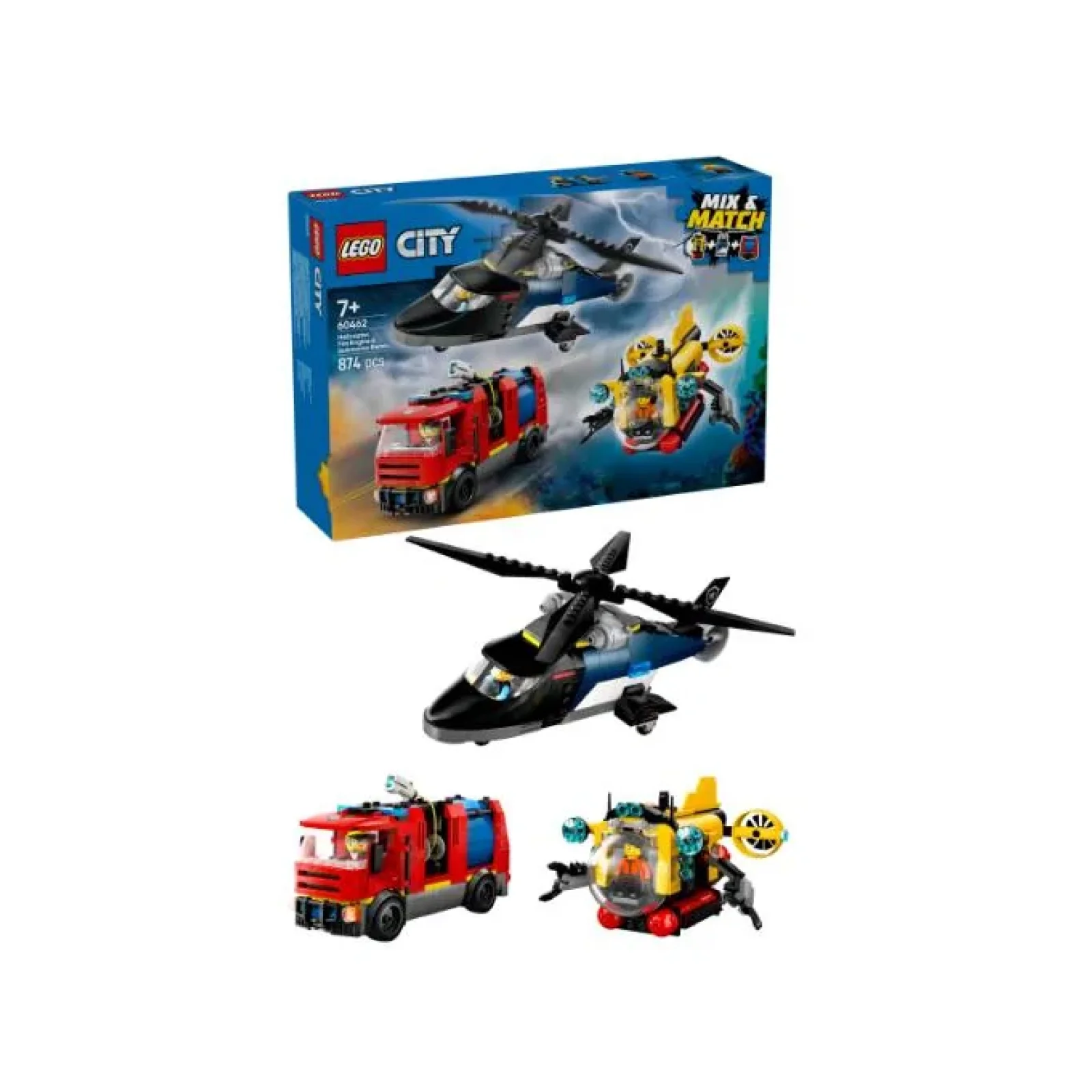 Конструктор LEGO City Ремікс вертольотів, пожежних машин і підводних човнів, 60462 UA