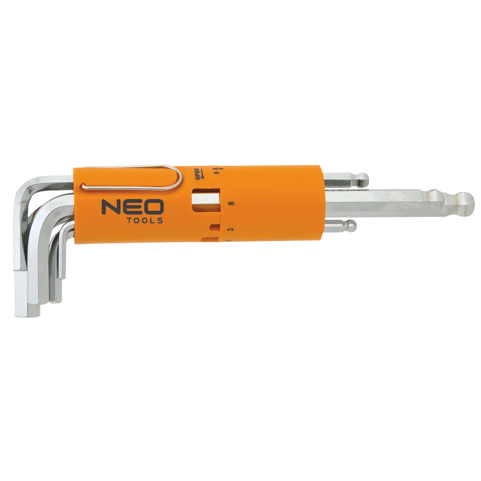 Ключі шестигранні Neo Tools, довгі, кулястий наконечник, CrV, 2-10мм, набір 8шт (09-523) UA