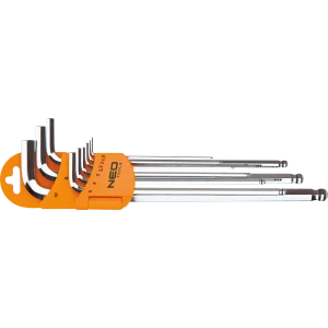 Ключі шестигранні Neo Tools, кулястий наконечник, CrV, 1.5-10мм, набір 9шт (09-525) UA