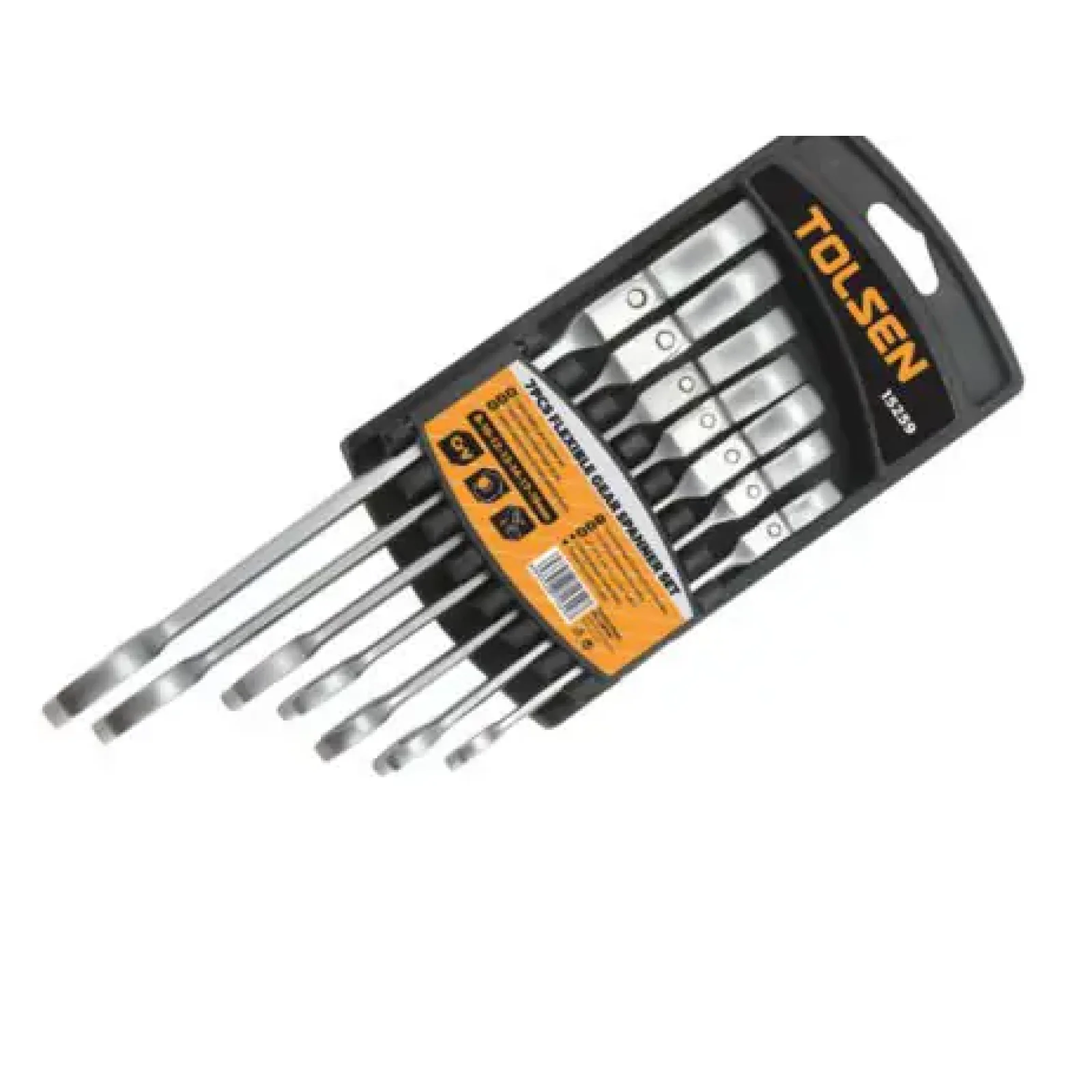 Ключі гайкові Tolsen, комбіновані, шарнірні, храповий механізм, 8-19мм, CrV, набір 7шт (15259) UA