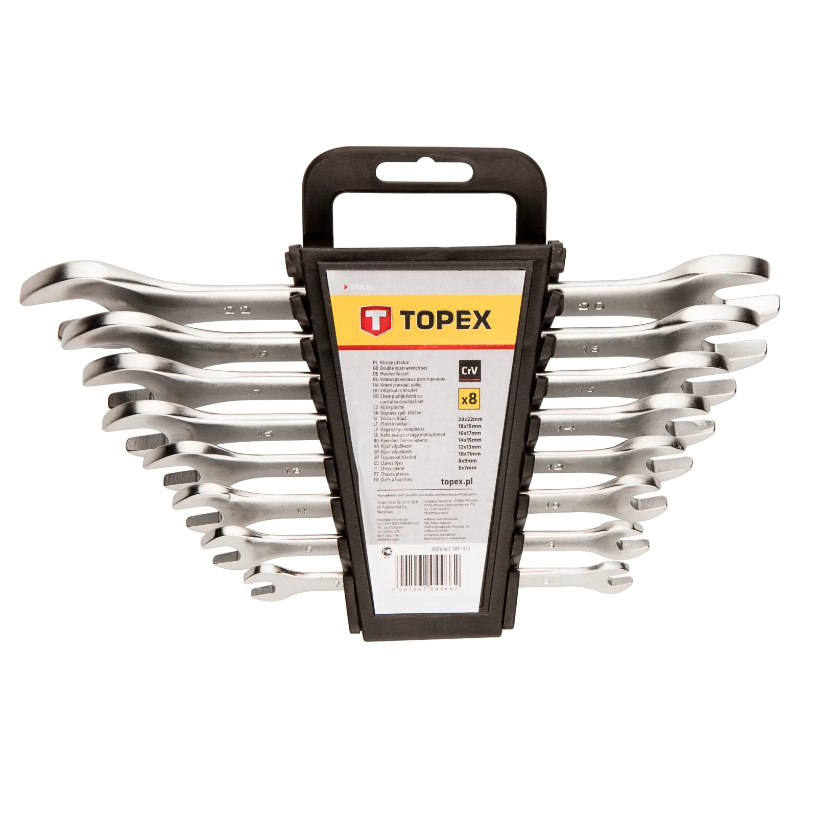 Ключі гайкові TOPEX, двосторонні, 6-22мм, CrV, набір 8шт (35D656) UA