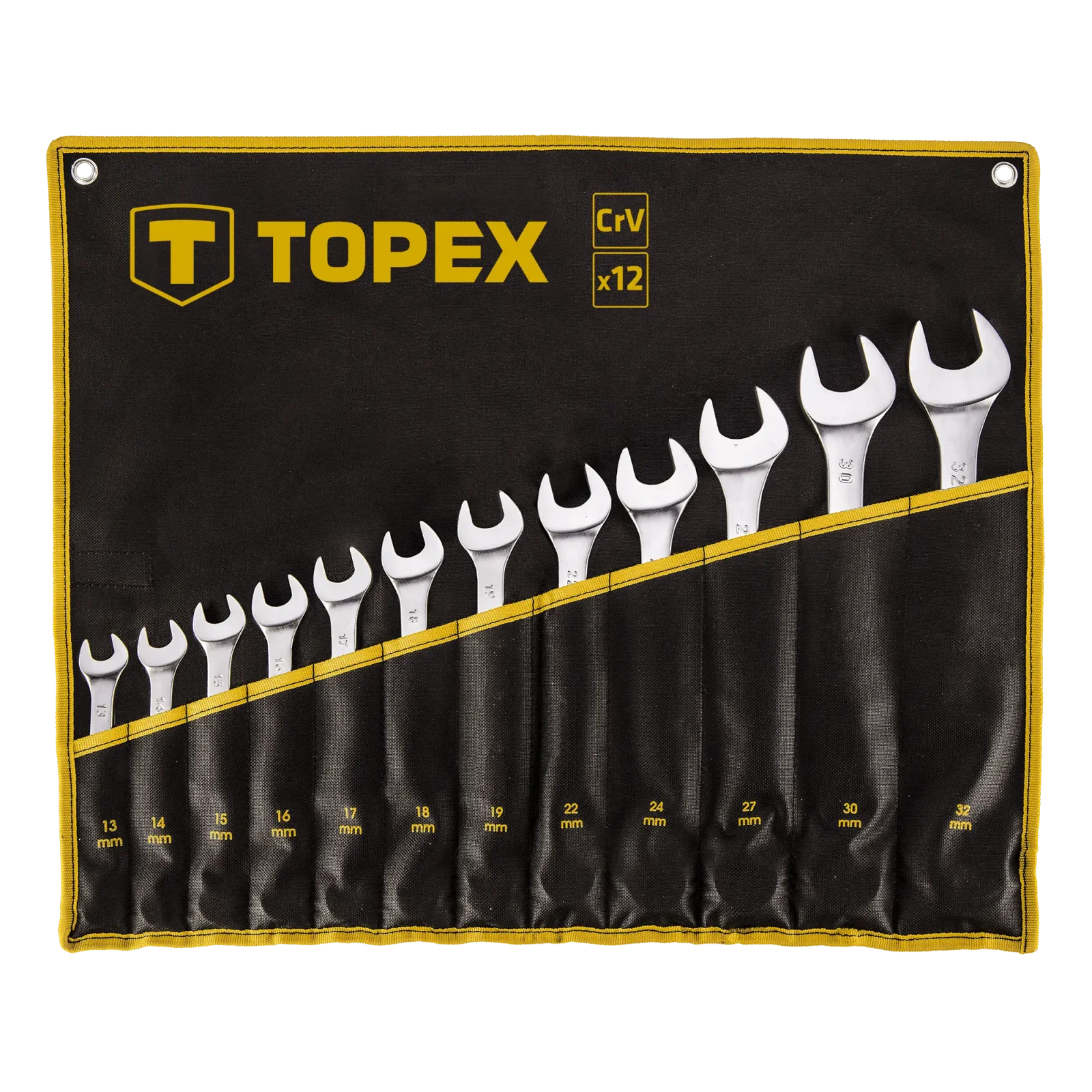 Ключі гайкові TOPEX, комбіновані, 13-32мм, CrV, чохол-скручування, набір 12шт (35D758) UA