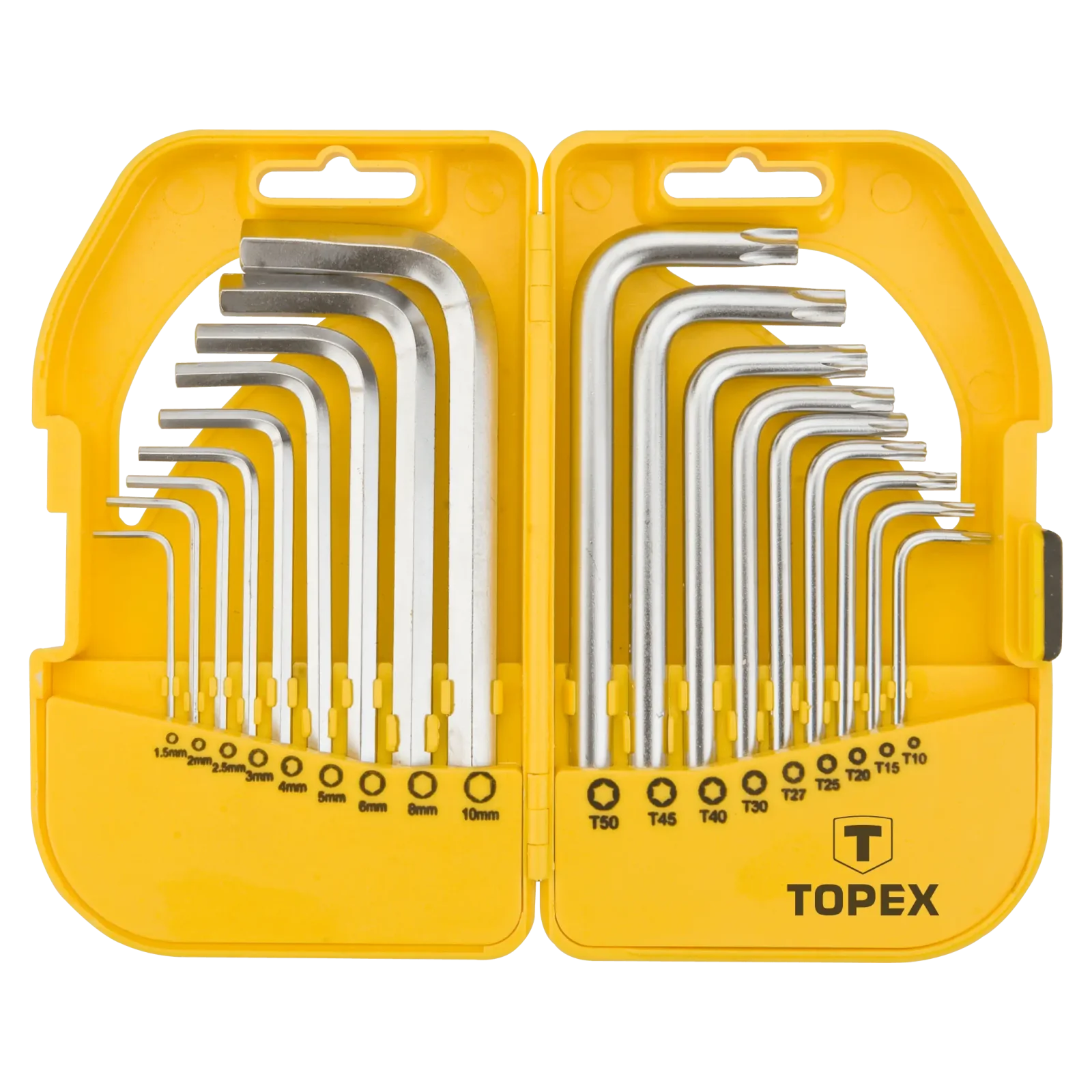 Ключі комбіновані TOPEX шестигранні та Torx CrV, 1.5-10мм, T10-T50 набір 18шт (35D952) UA
