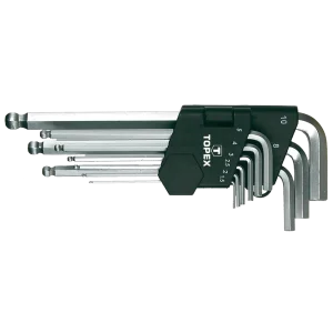 Ключі шестигранні TOPEX, довгі, кулястий наконечник, CrV, 1.5-10мм, набір 9шт (35D957) UA