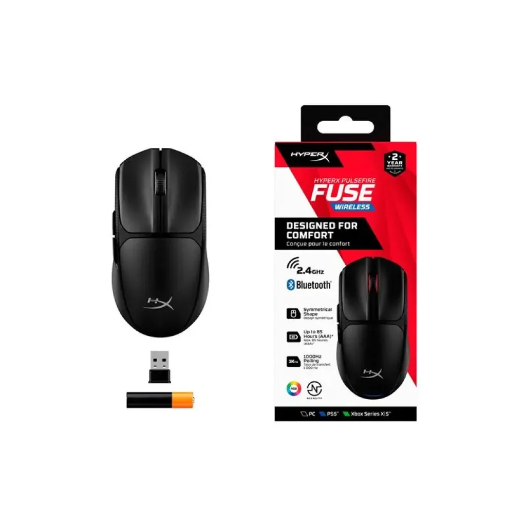 Миша HyperX Pulsefire FUSE, RGB, USB-A/WL/BT, чорний (A1KY6AA) UA