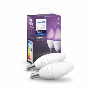 Лампа розумна Philips Hue E14, 5.3W(40Вт), 2000K-6500K, RGB, ZigBee, Bluetooth, димування, 2шт, 929002294210 UA