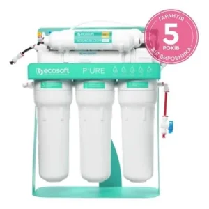 Фільтр зворотного осмосу Ecosoft P'URE AquaCalcium Mint з помпою на станині, мембрана 75gpd DuPont, картридж AquaCalcium збагачує мінералами, дренаж 1:1 (MO675PSMACECO) UA
