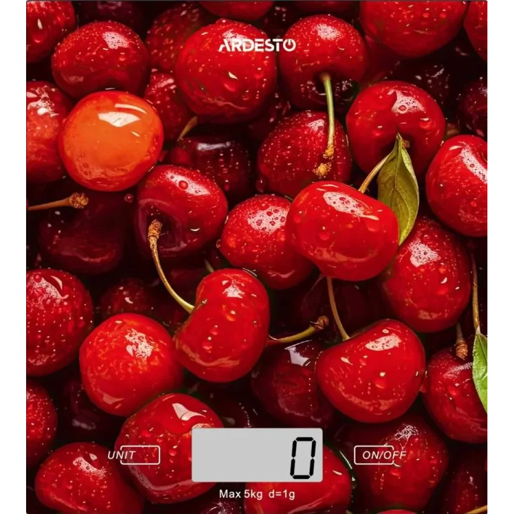 Ваги Ardesto кухонні CHERRY, 5кг, AAAx2 в комплекті, скло, багатокольоровий, SCK-893CHERRY UA