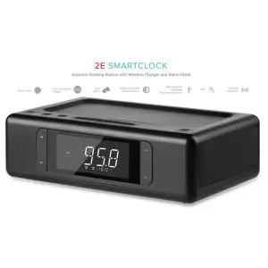 Акустическая док-станция 2E SmartClock Wireless Charging, Alarm Clock, Bluetooth, FM, USB, AUX Black, 2E-AS01QIBK UA