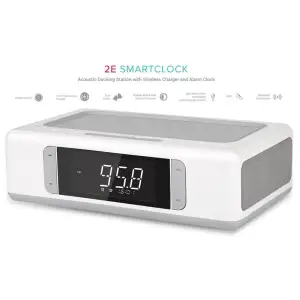 Акустическая док-станция 2E SmartClock Wireless Charging, Alarm Clock, Bluetooth, FM, USB, AUX White, 2E-AS01QIWT UA