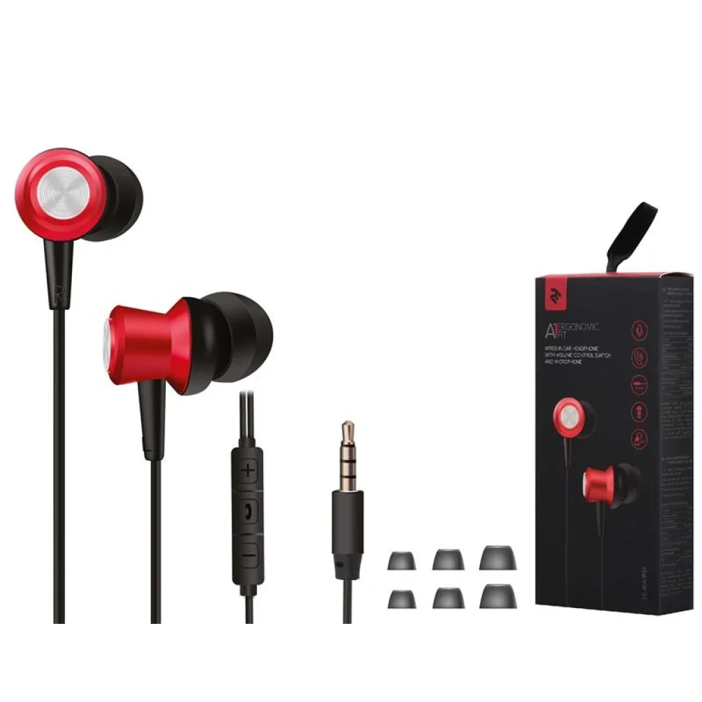 Наушники 2E A1 ErgonomicFit Mic Red, 2E-IEA1RD UA